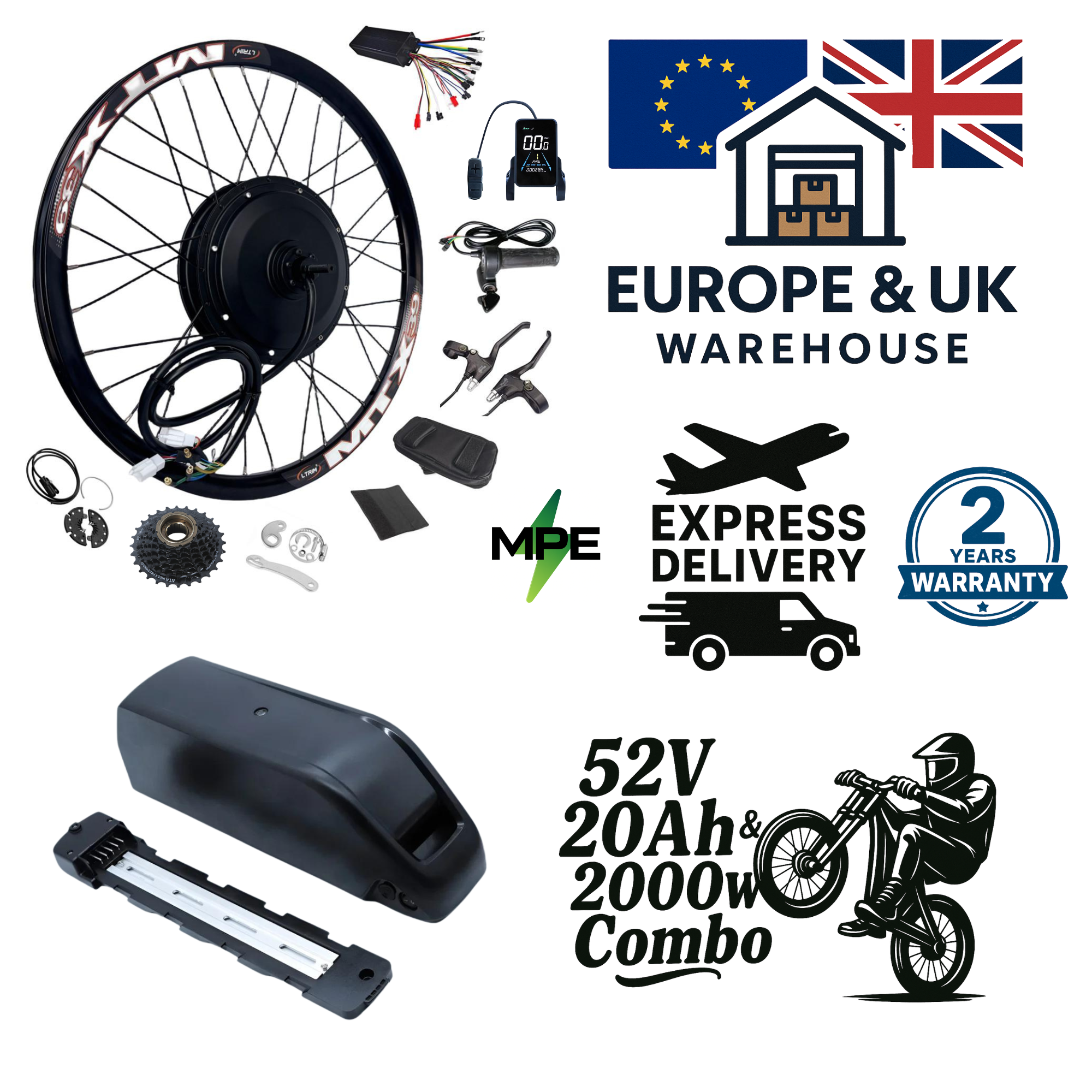 52V 20Ah 2000W MTX Full Ebike Motor Kit Combo (Includes battery) UK & EU STOCK