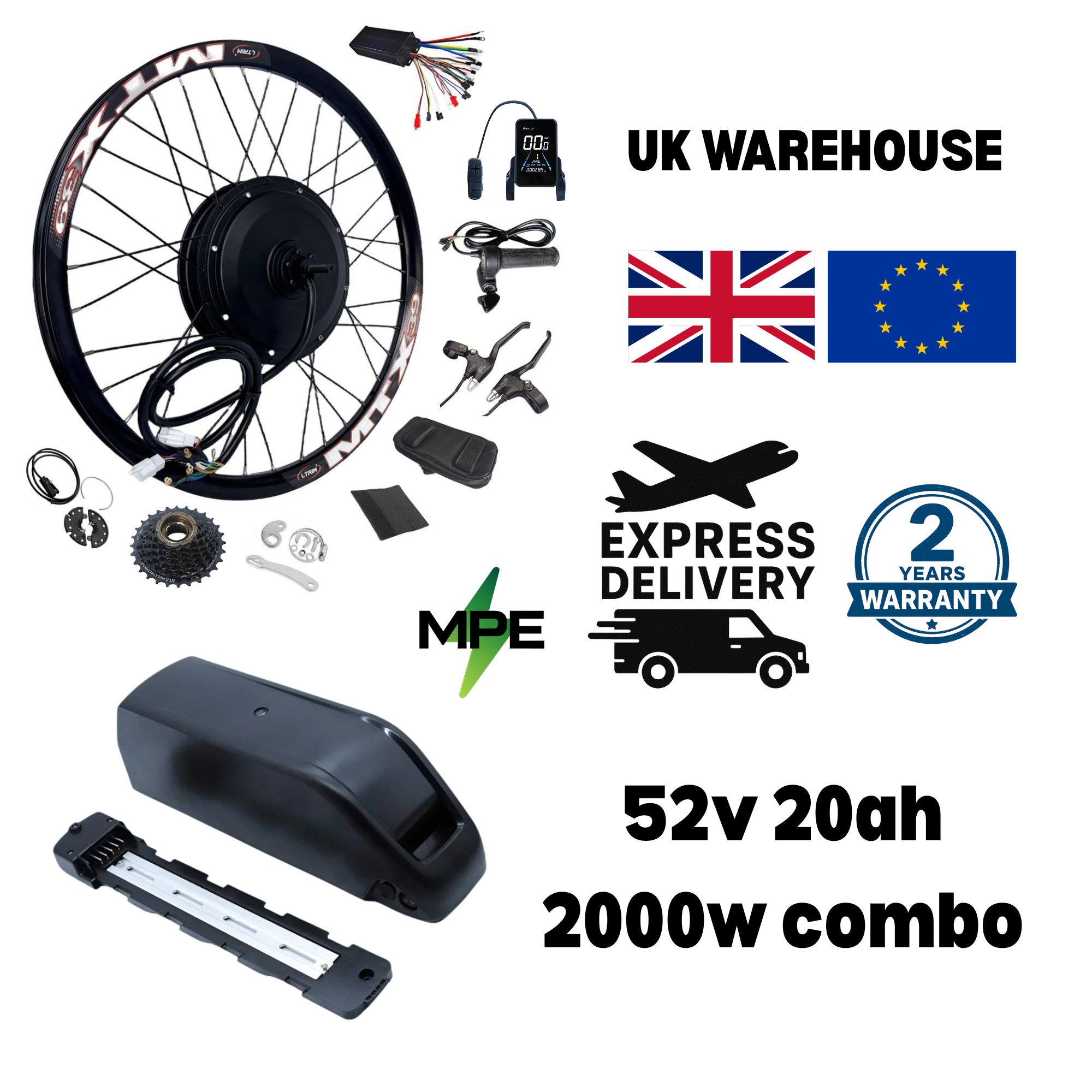 52V 20Ah 2000W MTX Full Ebike Motor Kit Combo (Includes battery) UK & EU STOCK