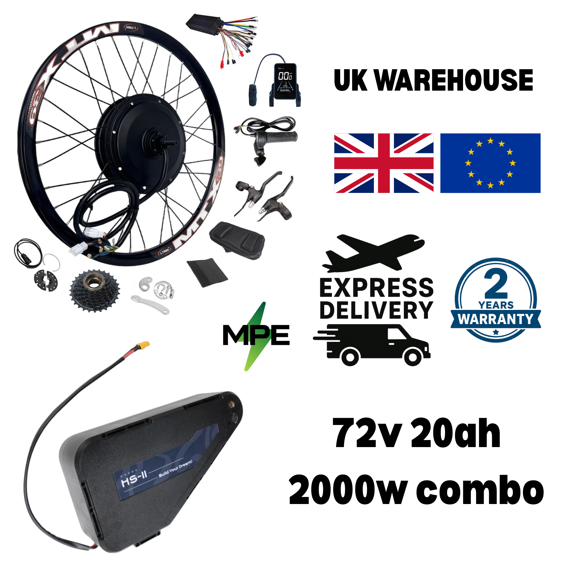 72V 20Ah 2000W MTX Full Ebike Motor Kit Combo (Includes battery) UK & EU STOCK