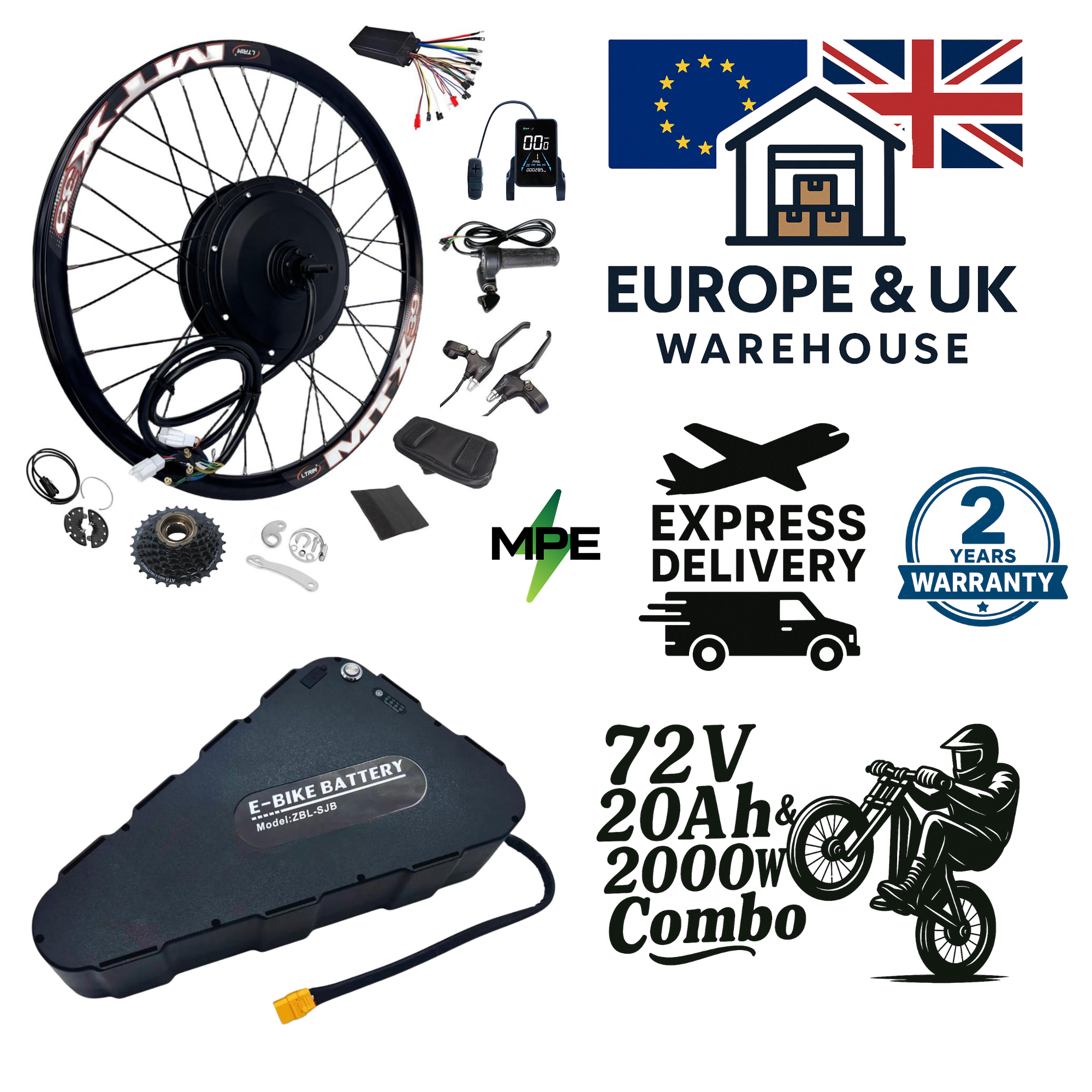 72V 20Ah 2000W MTX Full Ebike Motor Kit Combo (Includes battery) UK & EU STOCK