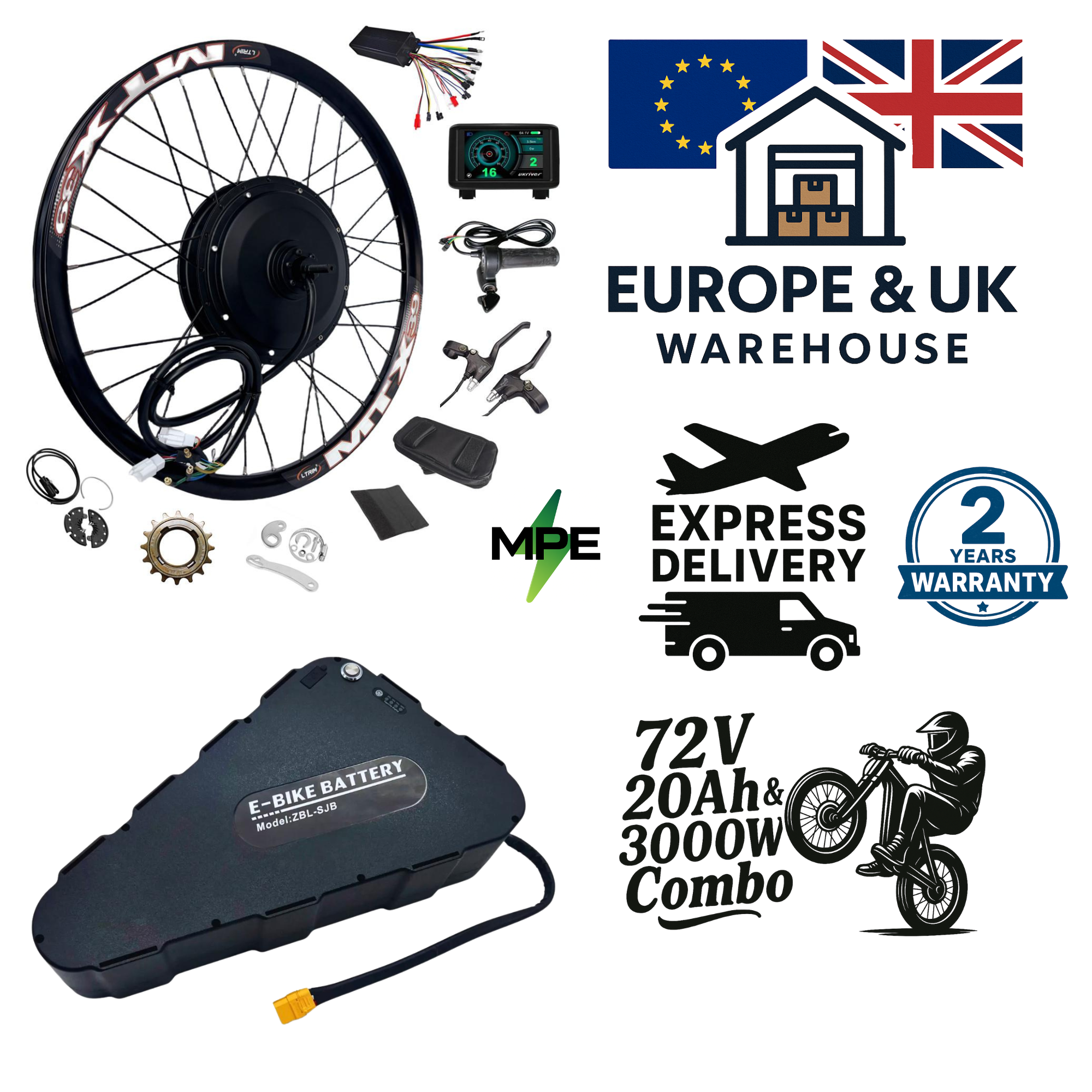 72V 20Ah 3000W MTX Full Ebike Motor Kit Combo (Includes battery) UK & EU STOCK
