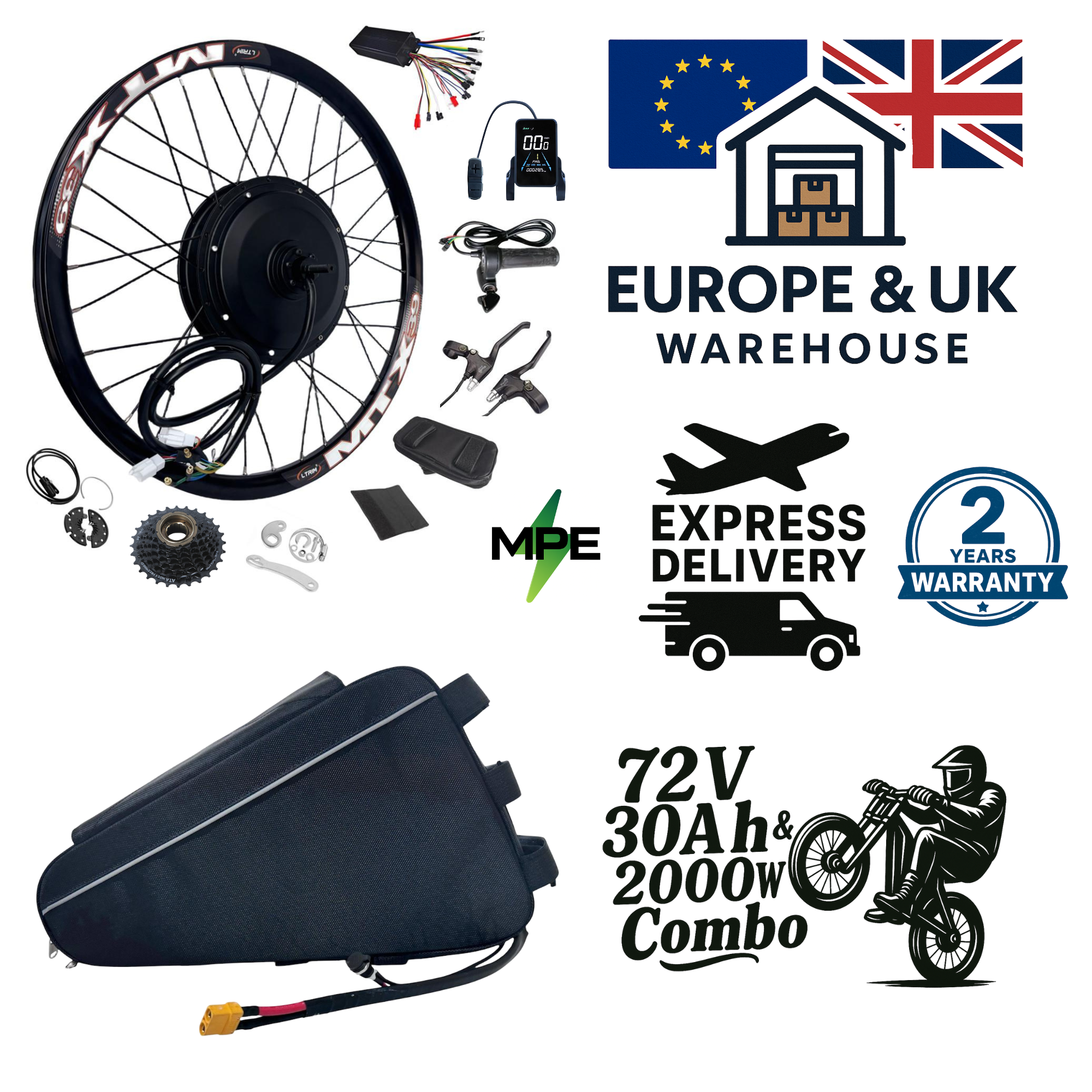 72V 30Ah 2000W MTX Full Ebike Motor Kit Combo FREE Worldwide Delivery (Includes battery)