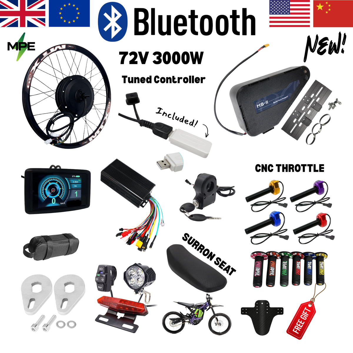 NEW 72V 3000W EBIKE KIT BLUETOOTH TUNED CONTROLLER